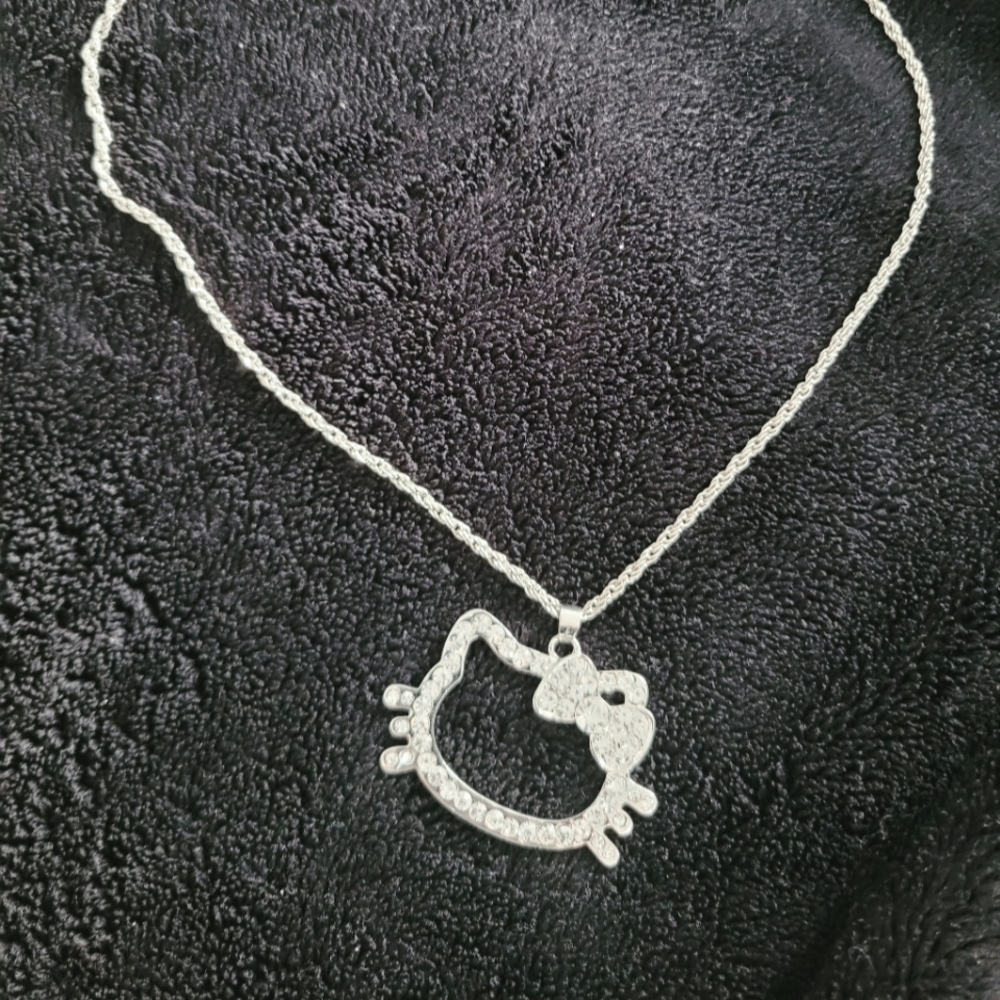 Silver Hello Kitty Rhinestone Necklace - Picture 4 of 4